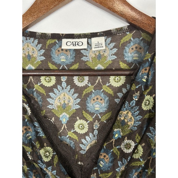 VTG Cato Y2K Lace Trim Babydoll Top Size L Brown Boho Forest Fairy Grunge Witchy - Picture 9 of 13